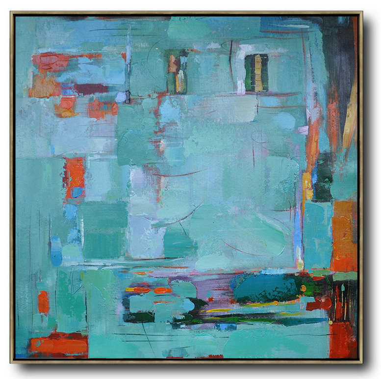 Oversized Contemporary Art,Modern Art Abstract Painting,Green,Blue,Red,Orange